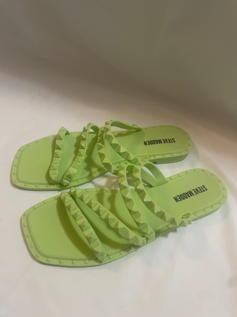 Steve Madden Neon Lime Studded Slide Sandals